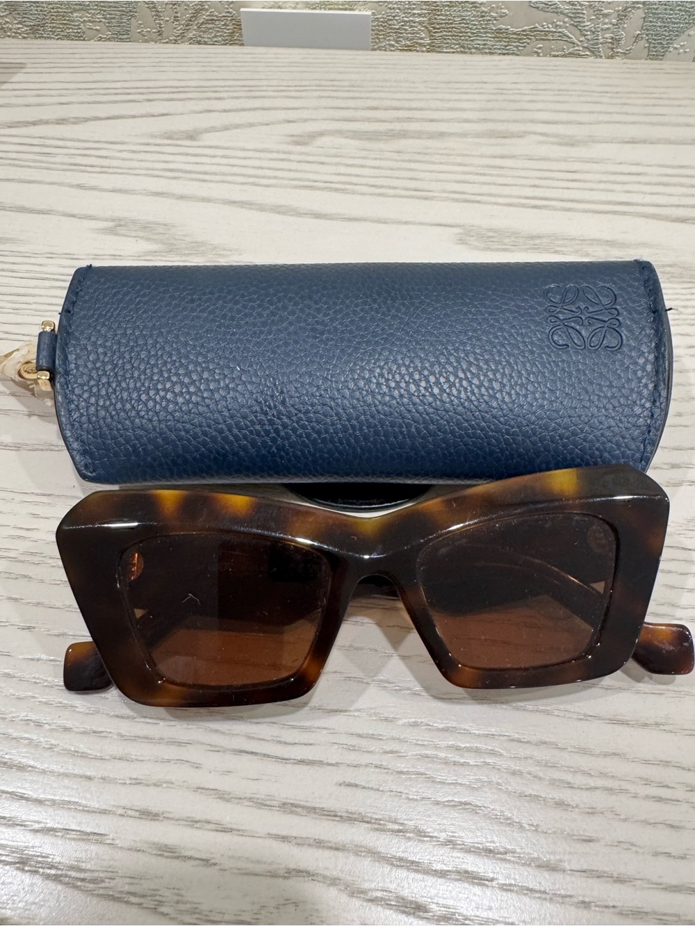 Loewe Navy and Tortoiseshell Square-Frame Sunglasses with Leather Case